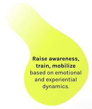 Raise awareness, train, mobilize based on emotional and experiential dynamics.  