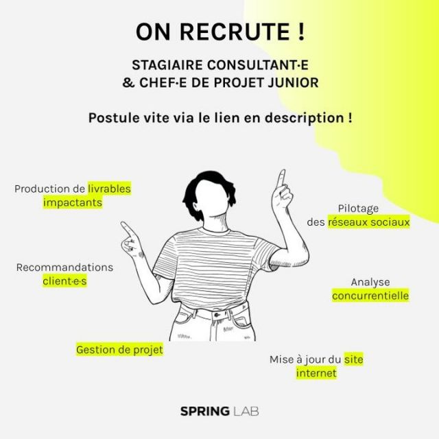 🚨ALERTE RECRUTEMENT 🚨

Nous sommes à la recherche de notre prochaine pépite ! Un·e Consultant·e et Chef·fe de projet Junior pour un stage de 6 mois, à partir de janvier 2025, à Paris ou Toulouse.

En tant que Consultant·e et chef·fe de Projet Junior, tu seras au cœur de nos missions d’accompagnement et de transformation aux côtés de nos client·e·s. Polyvalent·e et proactif·ve, tu auras un impact direct sur les missions en cours en collaborant étroitement avec nos consultant·e·s pour co-concevoir des livrables impactants et gérer des missions de A à Z. 🎯

Envie de rejoindre un cabinet B Corp et Société à Mission, une équipe passionnée, engagée, et soudée qui agit au quotidien avec une raison d’être : Initier le mouvement vers un futur souhaitable ? Si oui, envoie-nous ton CV !

L’offre est dans notre bio. 😉

#recrutement #stage #consultant #chefdeprojet #conseil